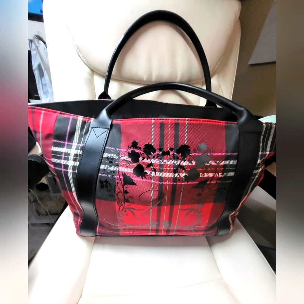 Victoria's Secret Red and Black Checkered Plaid Tote